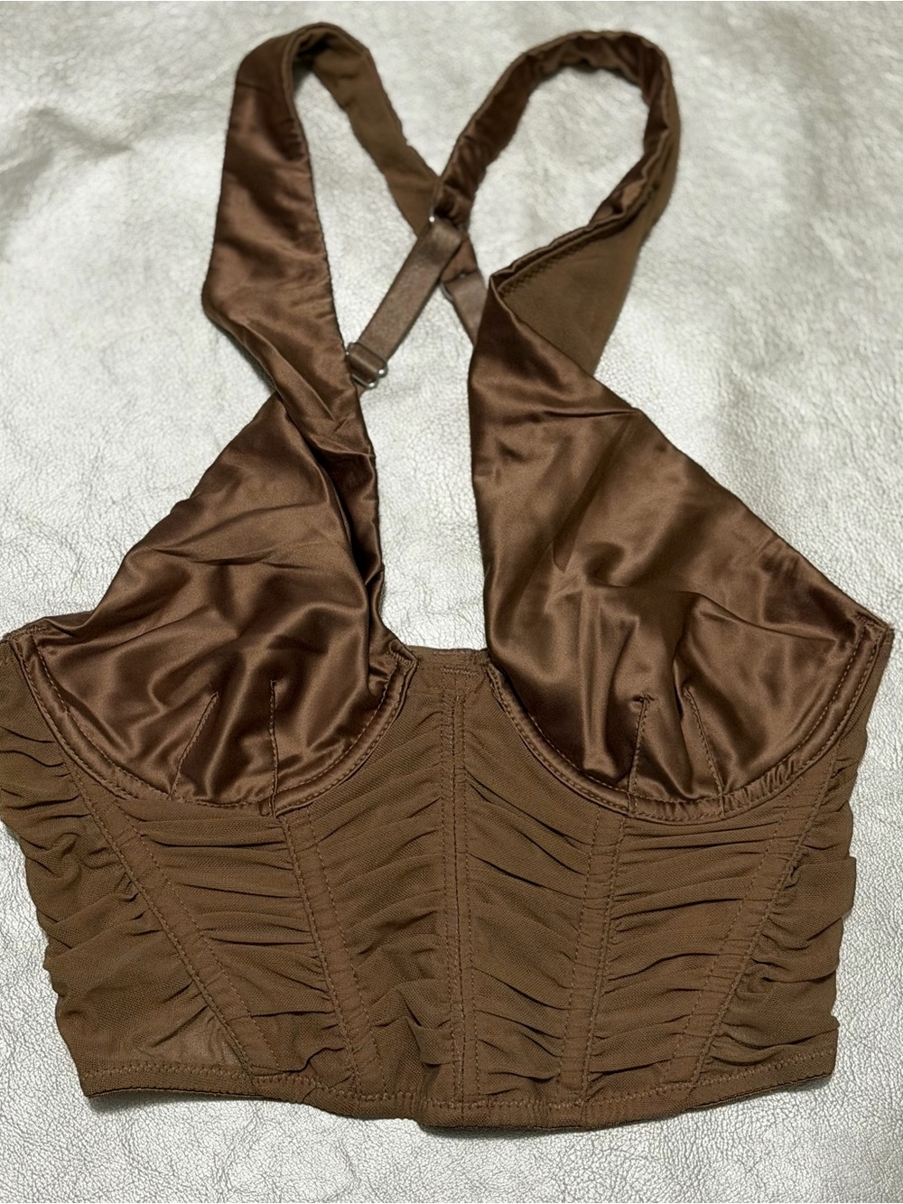 Out from Under-Urban Outfitters Chocolate Brown Satin Halter Corset Bralette